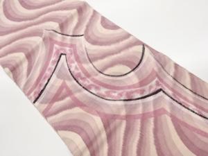 手織り紬曲線に幾何学模様織出し名古屋帯